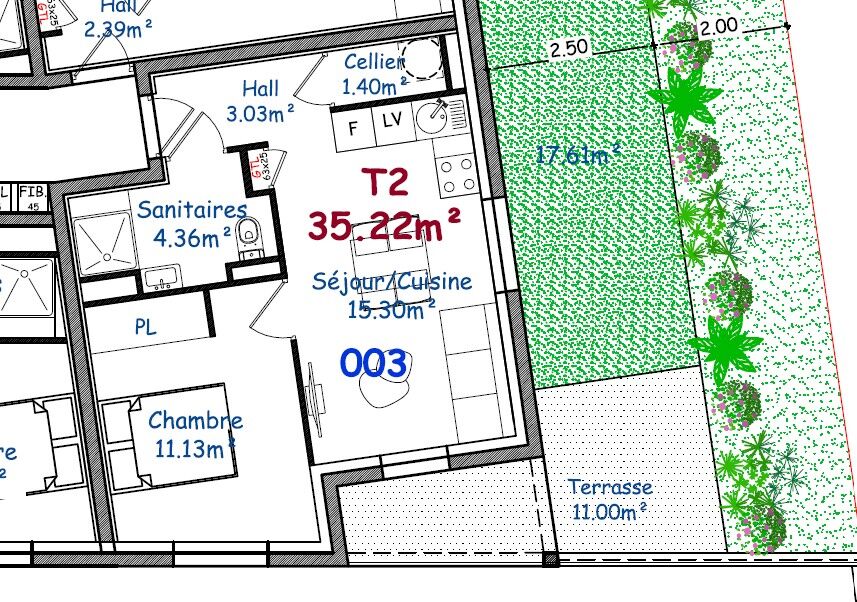 lot 003  T2 de 35.22 en rez de jardin