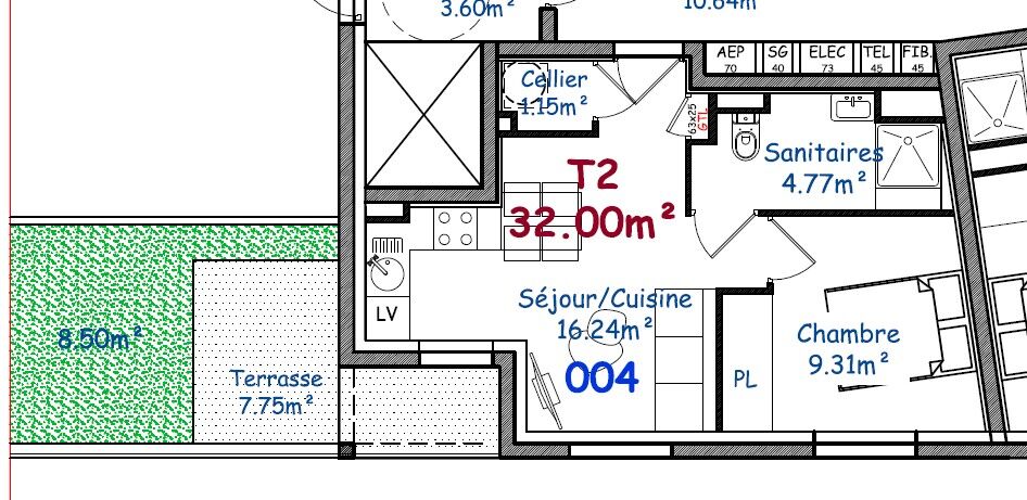 lot 004 de 32 m² en rez de jardin