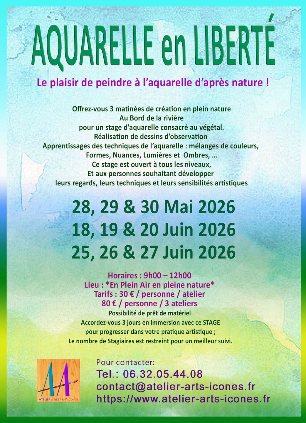 Stage Aquarelle Liberte Mai Juin 2026