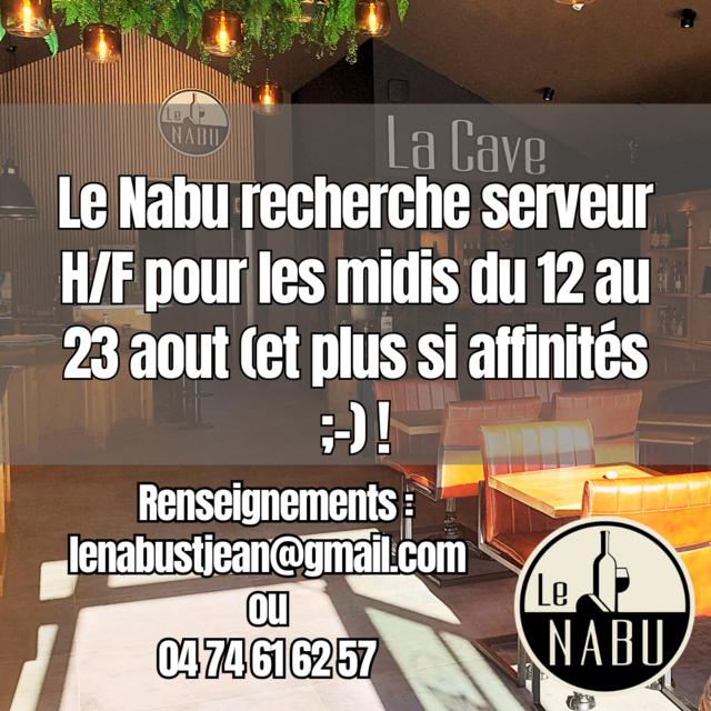 Image de l'offre d'emploi Le Nabu - Serveur H/F temps partiel les midis du 12 au 23 aout 