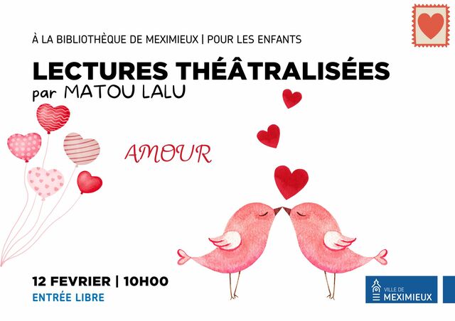 Image de l'événement Heure du conte à la bibliothèque : "Amour" - Lectures théâtralisées par Matou Lalu mercredi 12 février à 10h