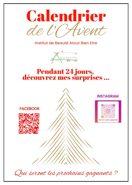 Image de l'actualité CADEAUX & -50 % SUR DES PRESTATIONS = CALENDRIER DE L'AVENT INSTITUT ATOUT BIEN ETRE SAINT VULBAS 