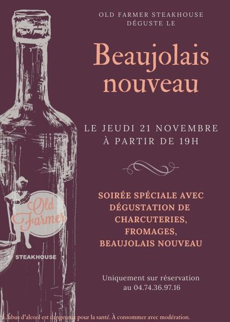 Image de l'événement Soirée Beaujolais Nouveau au Old Farmer Steakhouse
