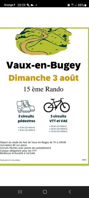 Image de l'actualité  3 août 2025 Rando Pédestre et VTT à Vaux en Bugey. 