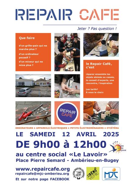 Image de l'actualité Repair Café Ambérieu au Centre Social le Lavoir ce samedi 12/04 de 9h à 12h.