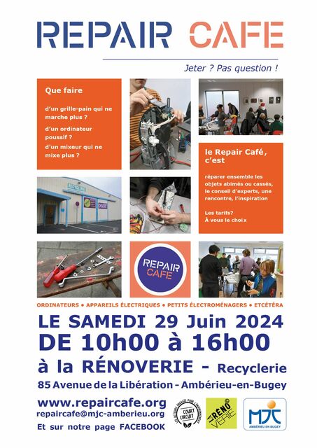 Image de l'événement Repair Café Ambérieu,  samedi 20 avril 2024, journée! à la Rênoverie