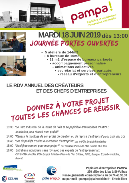 image du post Rappel : Portes ouvertes de la Pépinière d'entreprises PAMPA!