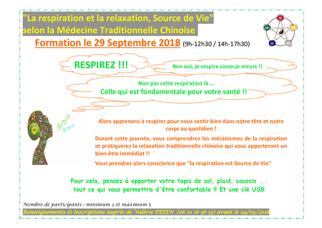 Image de l'événement Formation "respiration et relaxation source de vie, selon la Médecine Traditionnelle Chinoise"