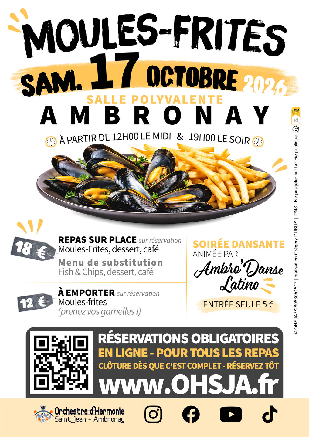 Image de l'actualité Journée Moules-Frites de l'OHSJA 2026 et soirée dansante à Ambronay
