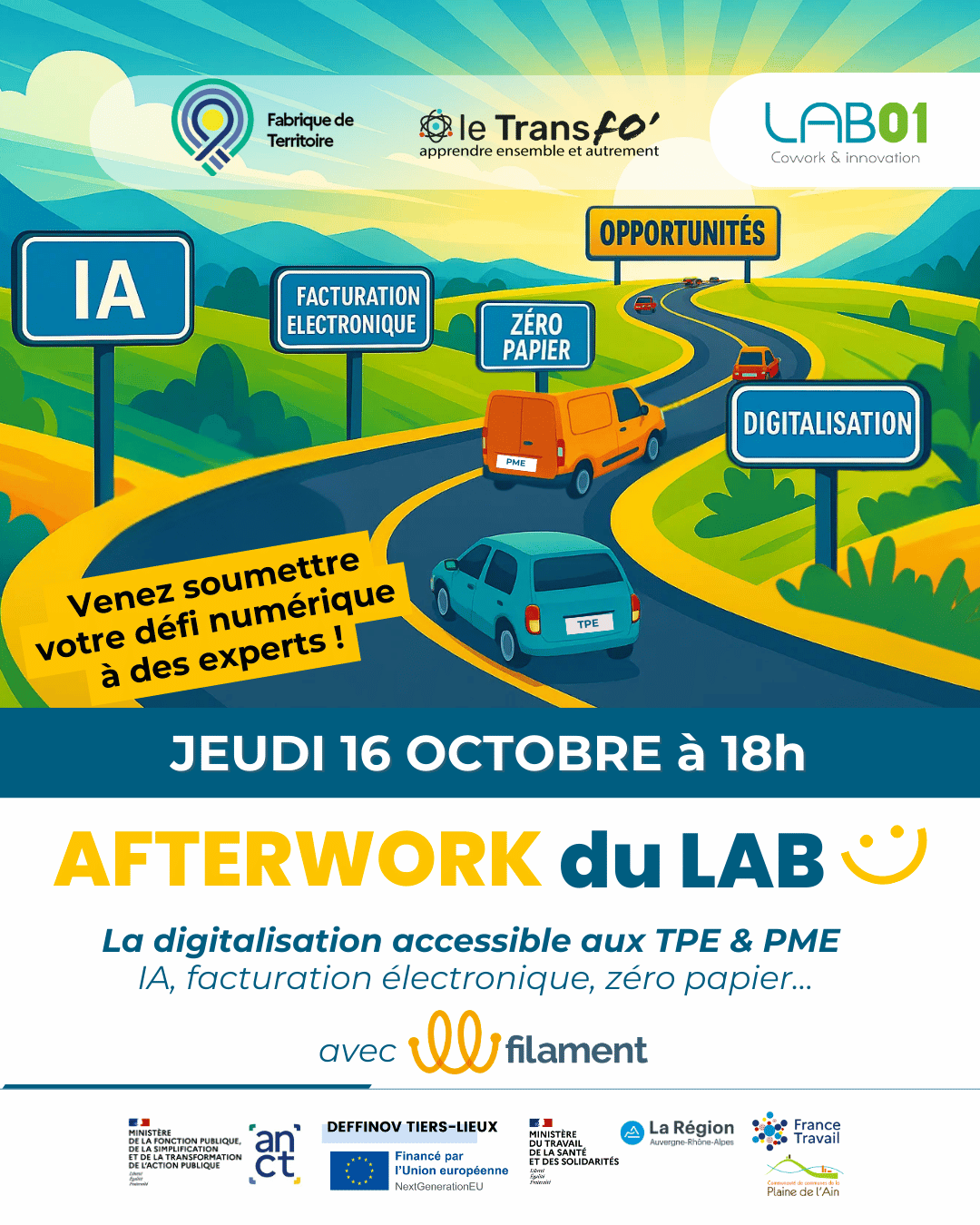 Image de l'actualité Afterwork du LAB01 La digitalisation accessible aux TPE/PME - IA, facturation électronique, zéro papier…