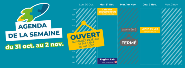 image du post Agenda du LAB01 pour la semaine du 30 octobre au 3 novembre