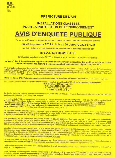 Image de l'événement AVIS D'ENQUÊTE PUBLIQUE DU 28/09 AU 30/10/21 