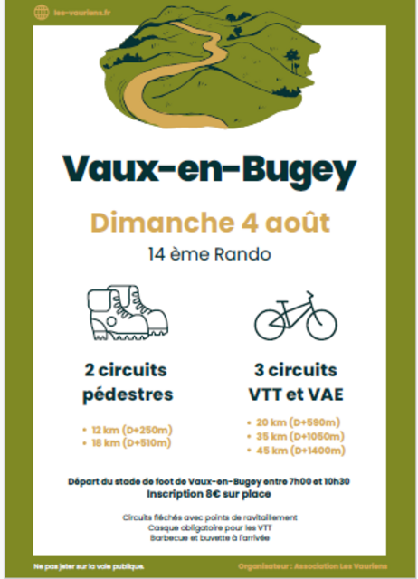 Image de l'actualité VAUX-EN-BUGEY Dimanche 4 août 14ème RANDO pédestre et VTT