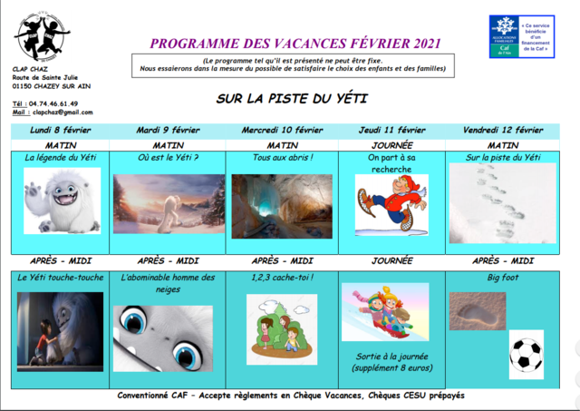 Image de l'actualité LES VACANCES DE FEVRIER AU CLAP CHAZ