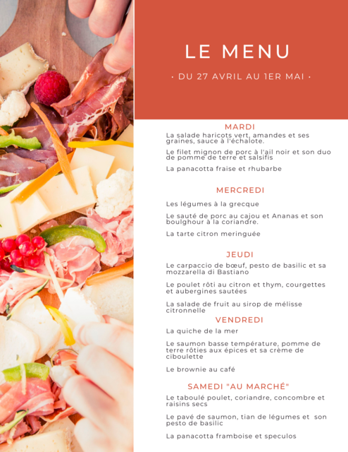 Image de l'actualité Menu de la semaine à emporter ou en livraison