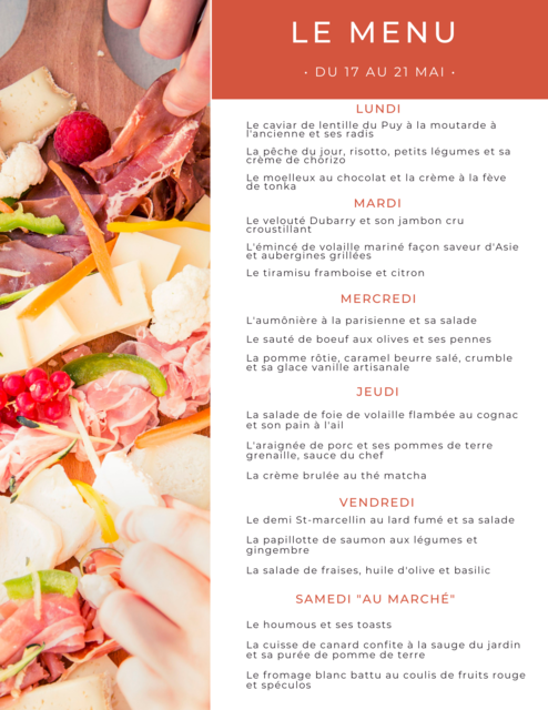 Image de l'actualité Menu de la semaine Sur place, à emporter ou en livraison