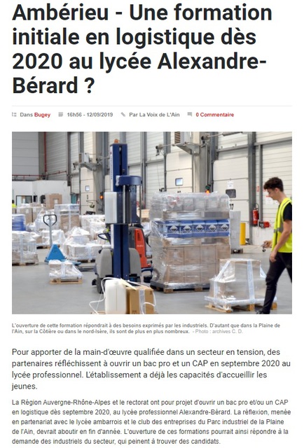 image du post Une formation initiale en logistique dès 2020 sur la Plaine de l'Ain ?