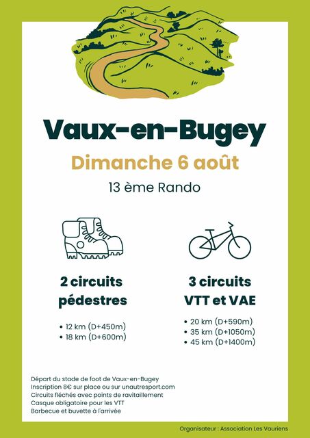 Image de l'actualité  6 août 2023  Rando Pédestre et VTT à Vaux en Bugey. 