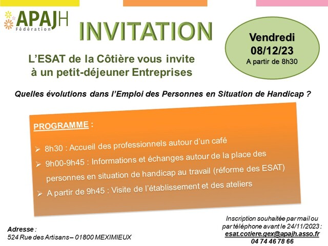 Image de l'actualité Petit déjeuner Entreprises à l'ESAT De La Côtière