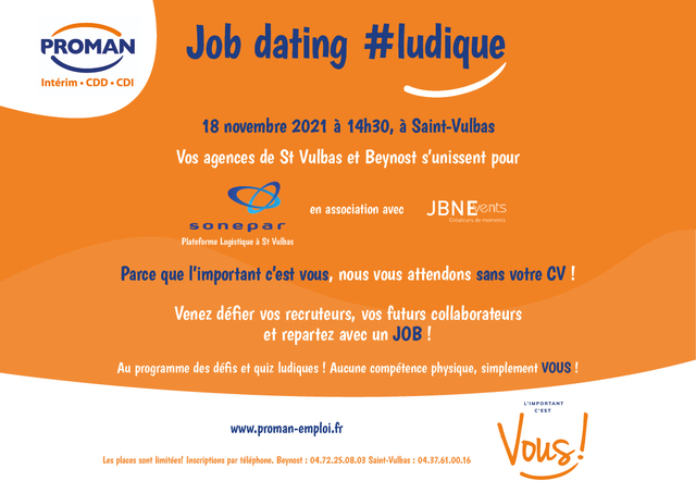 Image de l'événement PROMAN ORGANISE UN JOB DATING LUDIQUE