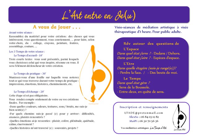 Image de l'actualité L'Art Entre en Je(U) : mode d'emploi en image et calendrier de nos visio-séances