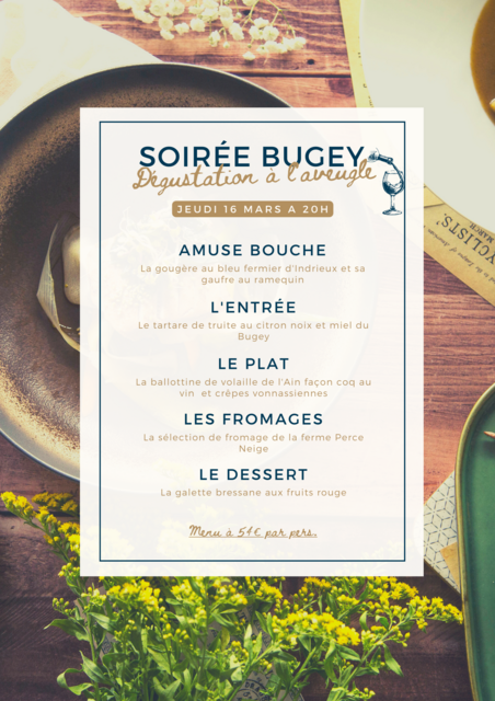Image de l'événement Repas et dégustation à l'aveugle du BUGEY - Soirée Bugey