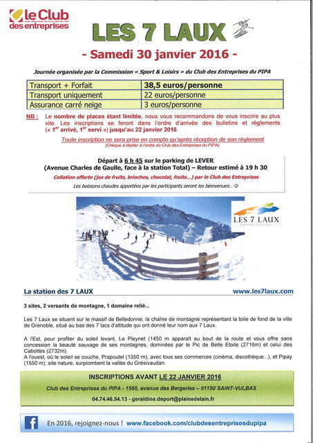 image du post Journée SKI aux 7 LAUX, le 30 janvier 2016