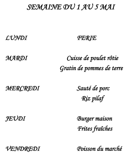 Image de l'événement Nos plats du jour