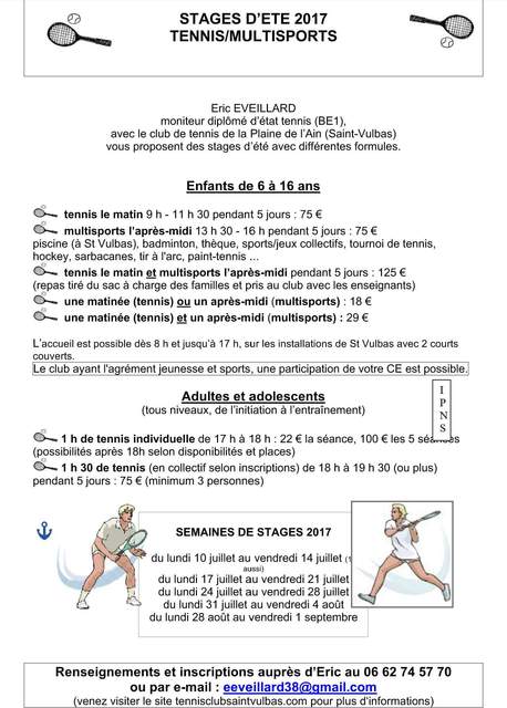 Image de l'événement STAGE D'ETE 2017 TENNIS/MULTISPORTS