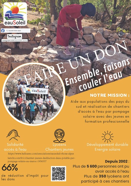 Image de l'actualité Appel à soutien financier : Projet Eau Soleil