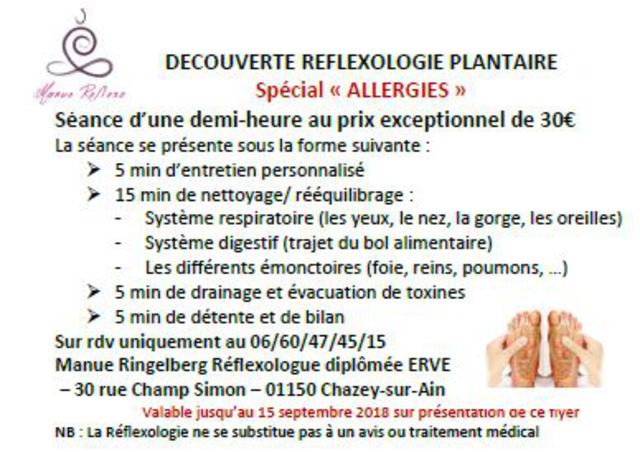 Image de l'actualité DÉCOUVERTE RÉFLEXOLOGIE PLANTAIRE "Spécial Allergies"