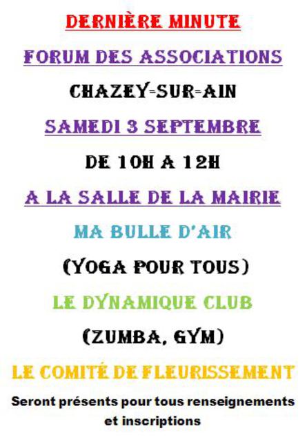 image du post FORUM DES ASSOCIATIONS 3 septembre Chazey-sur-Ain