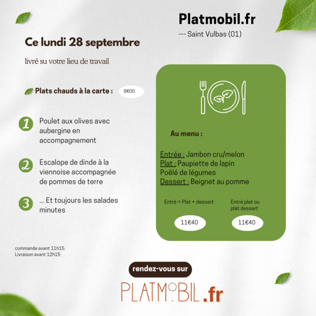 image du post Platmobil - menu du jour