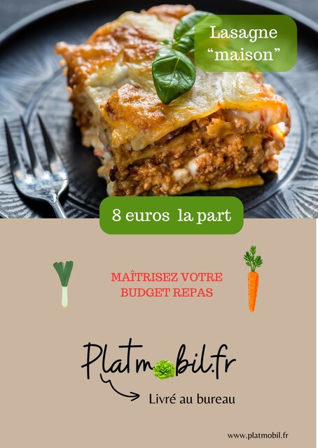 image du post Platmobil.fr -- Plat du jour livré au bureau - 8 euros "LASAGNES"